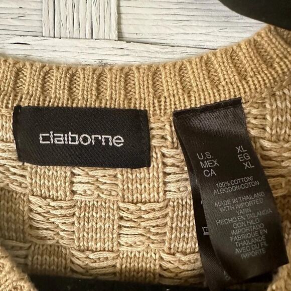 Claiborne sweater tan & cream crewneck sweater winter quiet luxury plus size - Picture 4 of 9